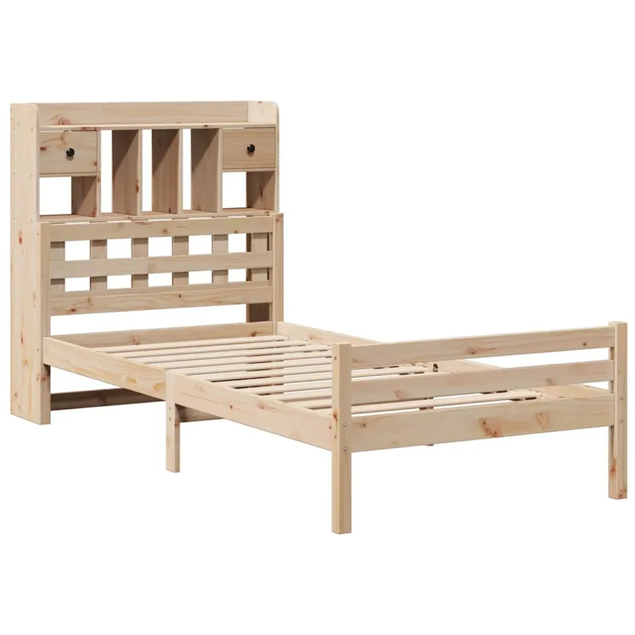 Lit bibliothèque sans matelas 90x200 cm bois de pin massif - 3
