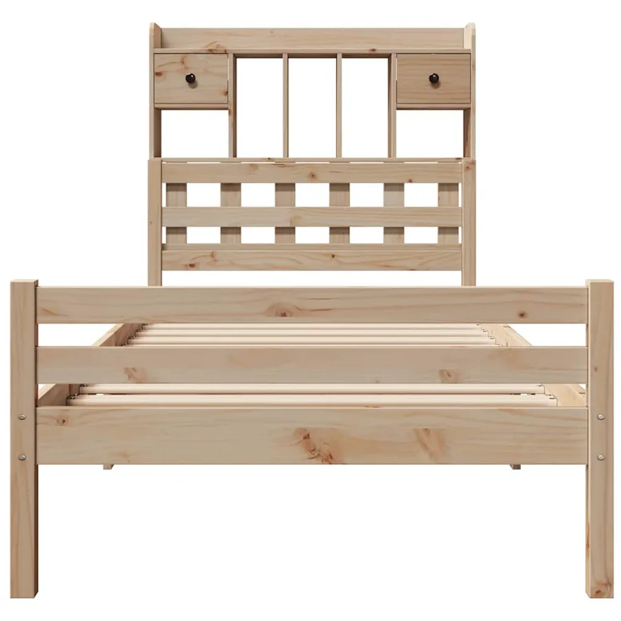 Lit bibliothèque sans matelas 90x200 cm bois de pin massif - 4