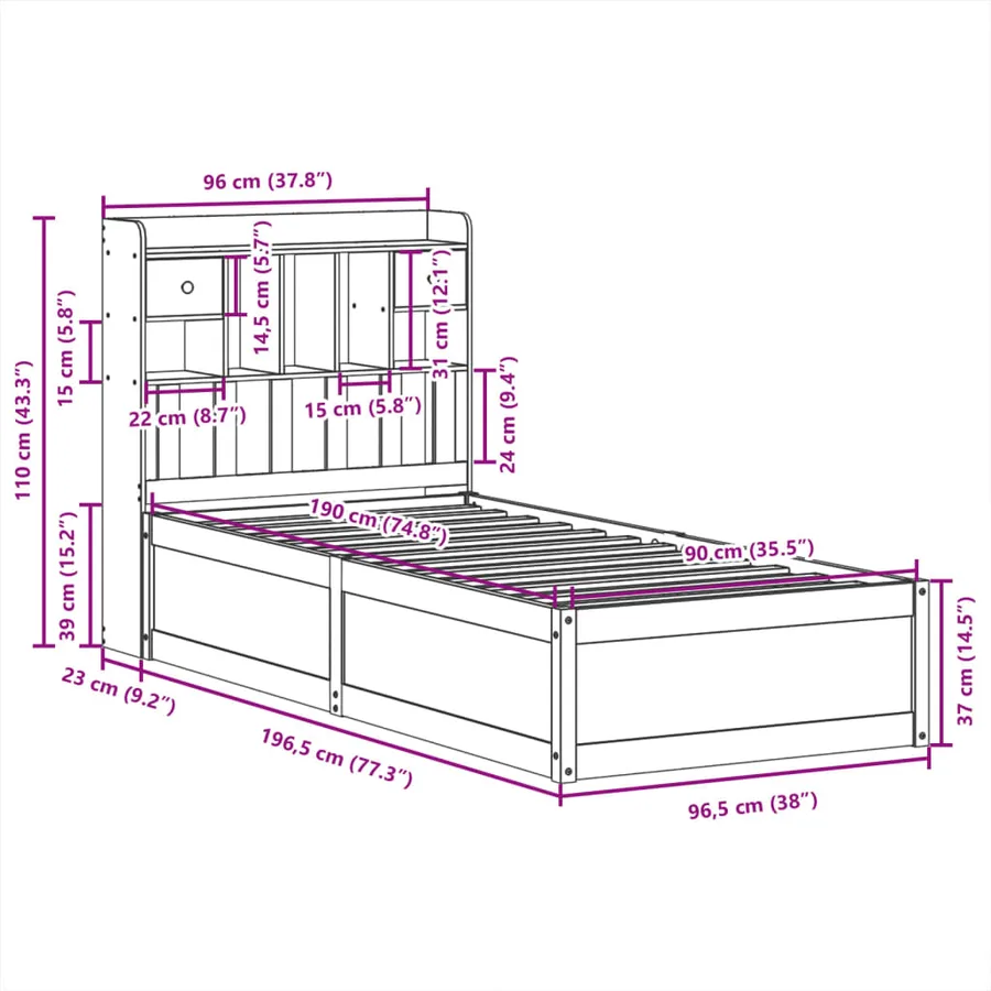 Cadre de lit sans matelas 90x190 cm bois de pin massif - 11