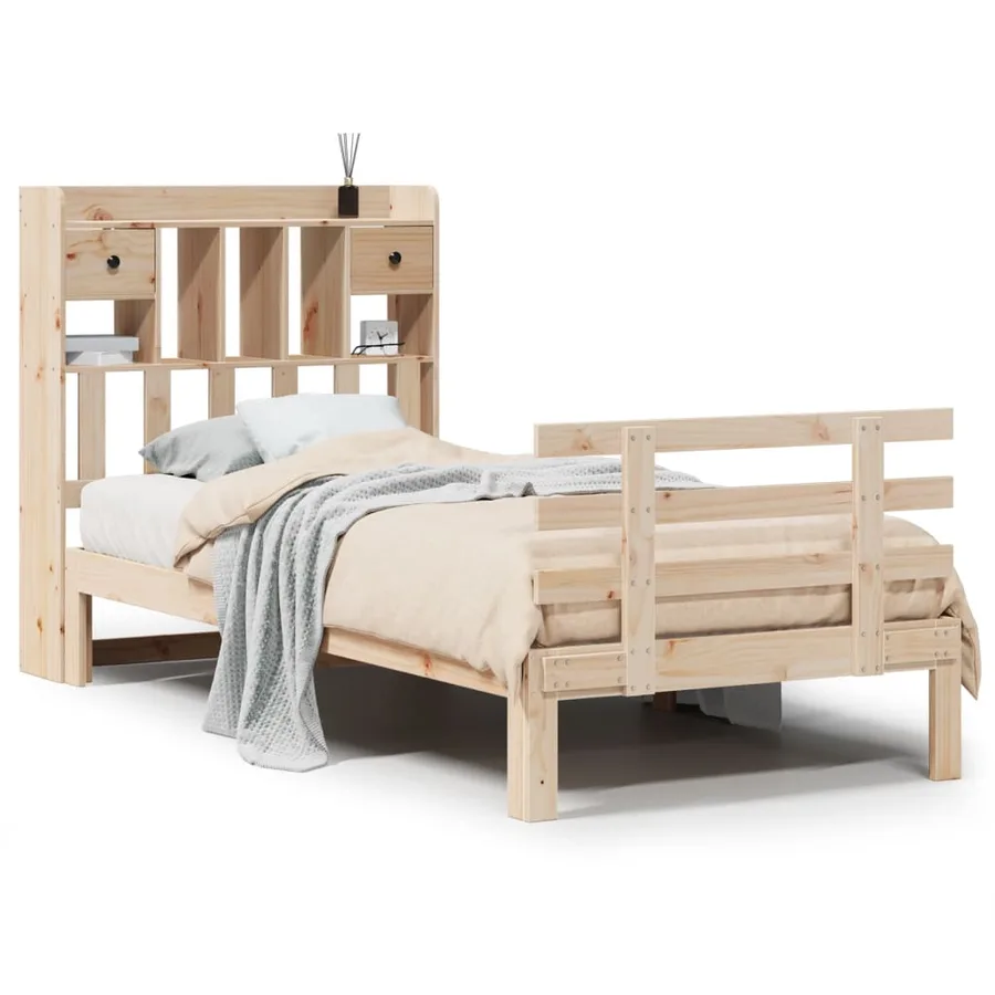 Lit bibliothèque sans matelas 90x200 cm bois de pin massif - 2
