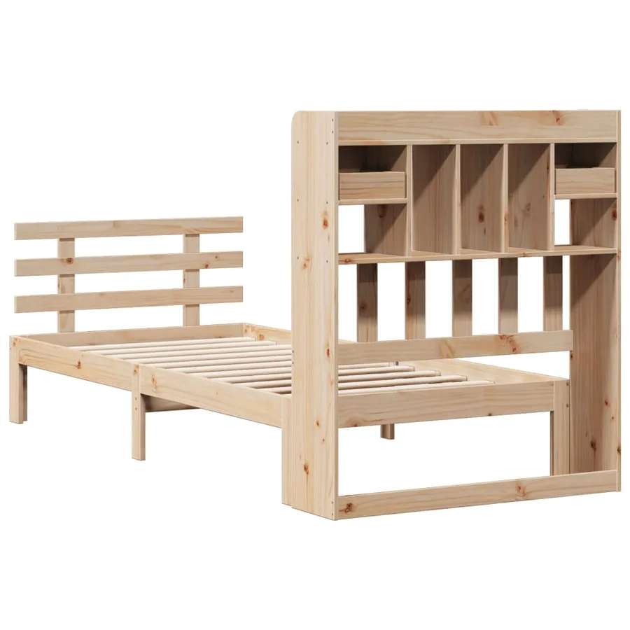 Lit bibliothèque sans matelas 90x200 cm bois de pin massif - 6