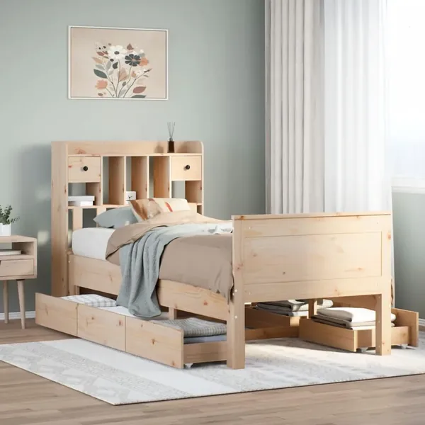 Lit bibliothèque sans matelas 90x200 cm bois de pin massif