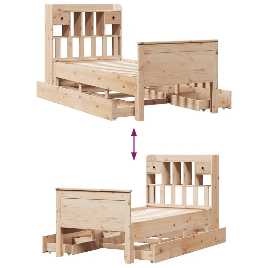 Lit bibliothèque sans matelas 90x200 cm bois de pin massif - 12