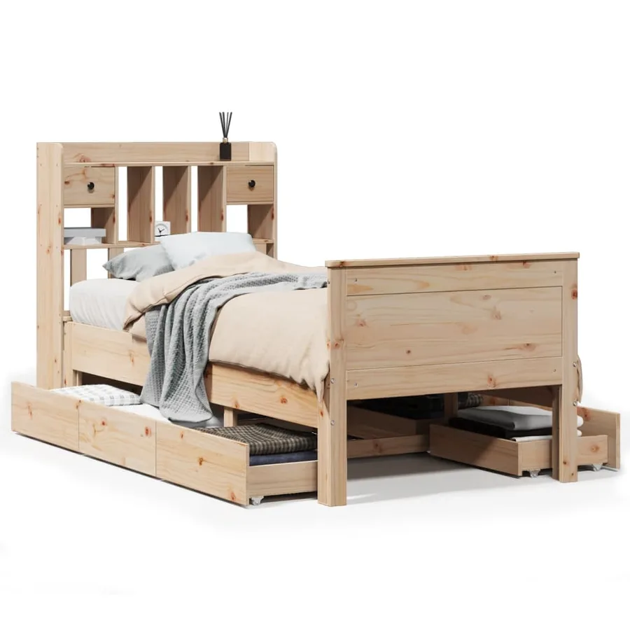 Lit bibliothèque sans matelas 90x200 cm bois de pin massif - 2