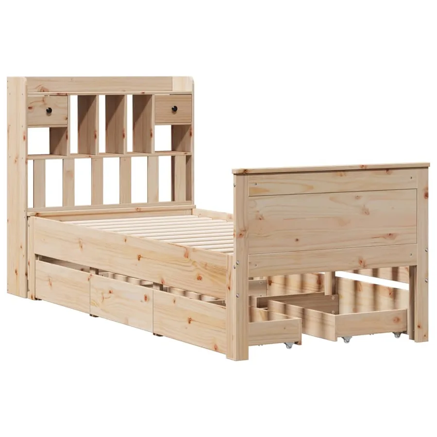Lit bibliothèque sans matelas 90x200 cm bois de pin massif - 3