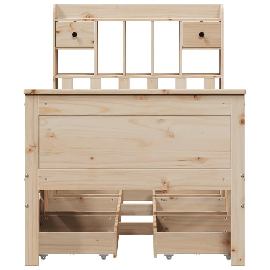 Lit bibliothèque sans matelas 90x200 cm bois de pin massif - 4