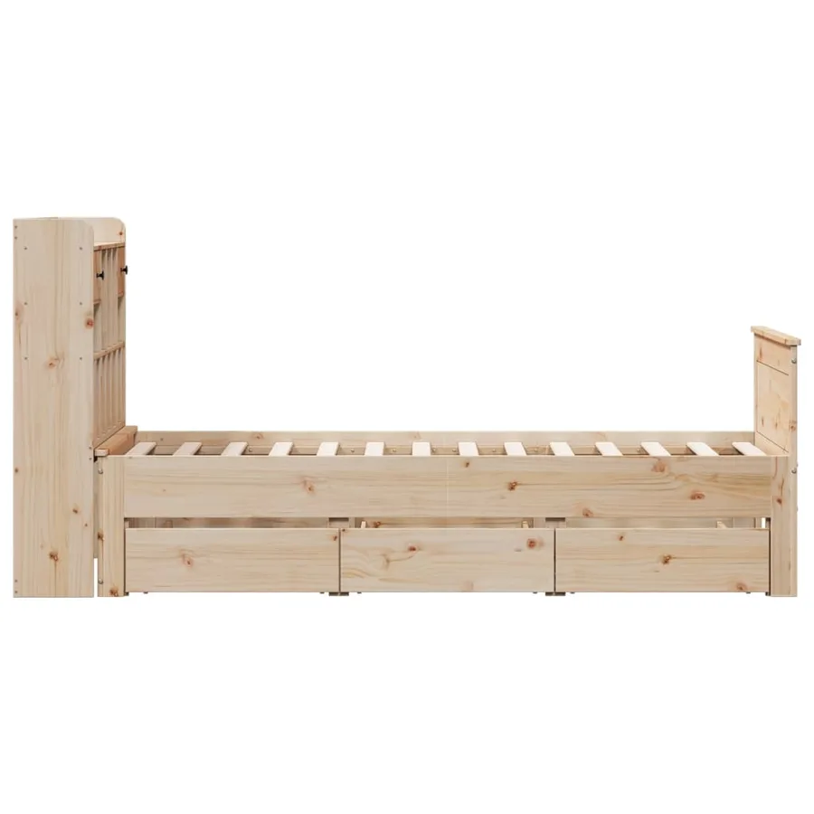 Lit bibliothèque sans matelas 90x200 cm bois de pin massif - 5