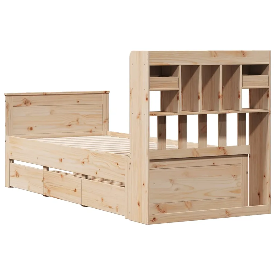 Lit bibliothèque sans matelas 90x200 cm bois de pin massif - 6