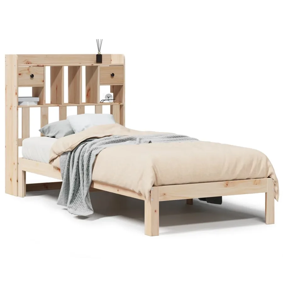 Lit bibliothèque sans matelas 90x190 cm bois de pin massif - 2