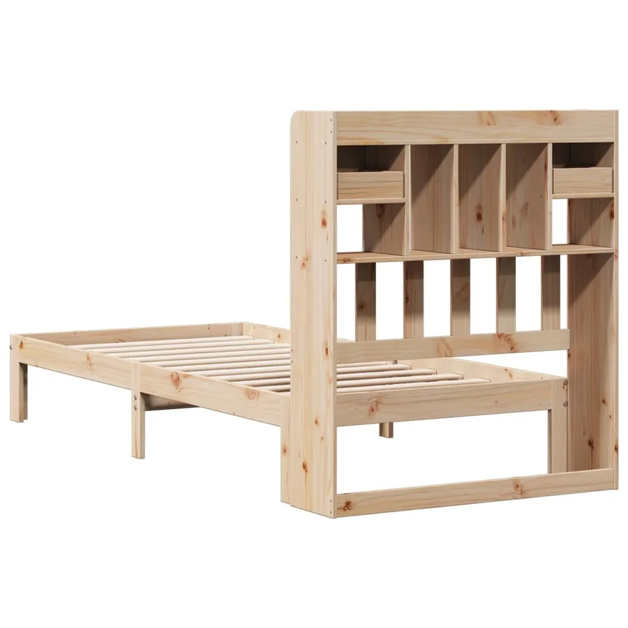 Lit bibliothèque sans matelas 90x190 cm bois de pin massif - 6