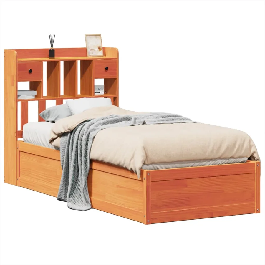 Cadre de lit sans matelas cire marron 75x190 cm bois pin massif - 2