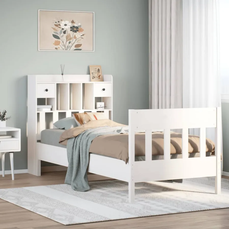 Cadre de lit sans matelas blanc 75x190 cm bois de pin massif