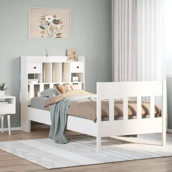 Cadre de lit sans matelas blanc 75x190 cm bois de pin massif