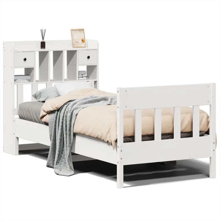 Cadre de lit sans matelas blanc 75x190 cm bois de pin massif - 2