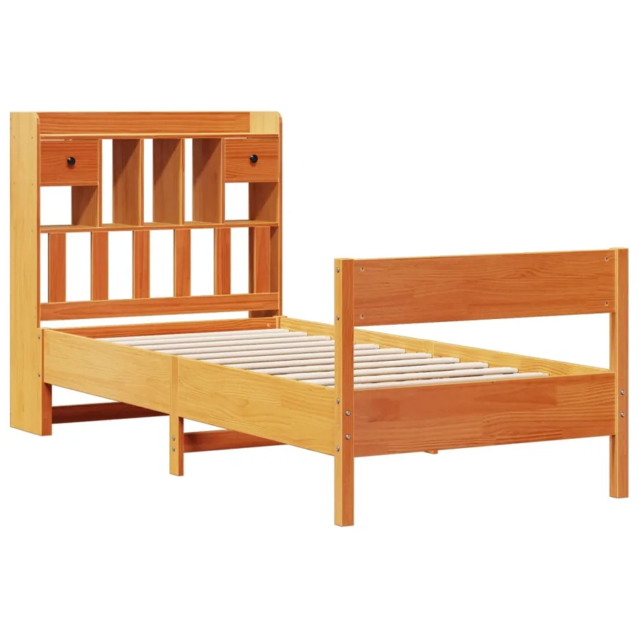 Lit bibliothèque sans matelas cire marron 75x190 cm pin massif - 3