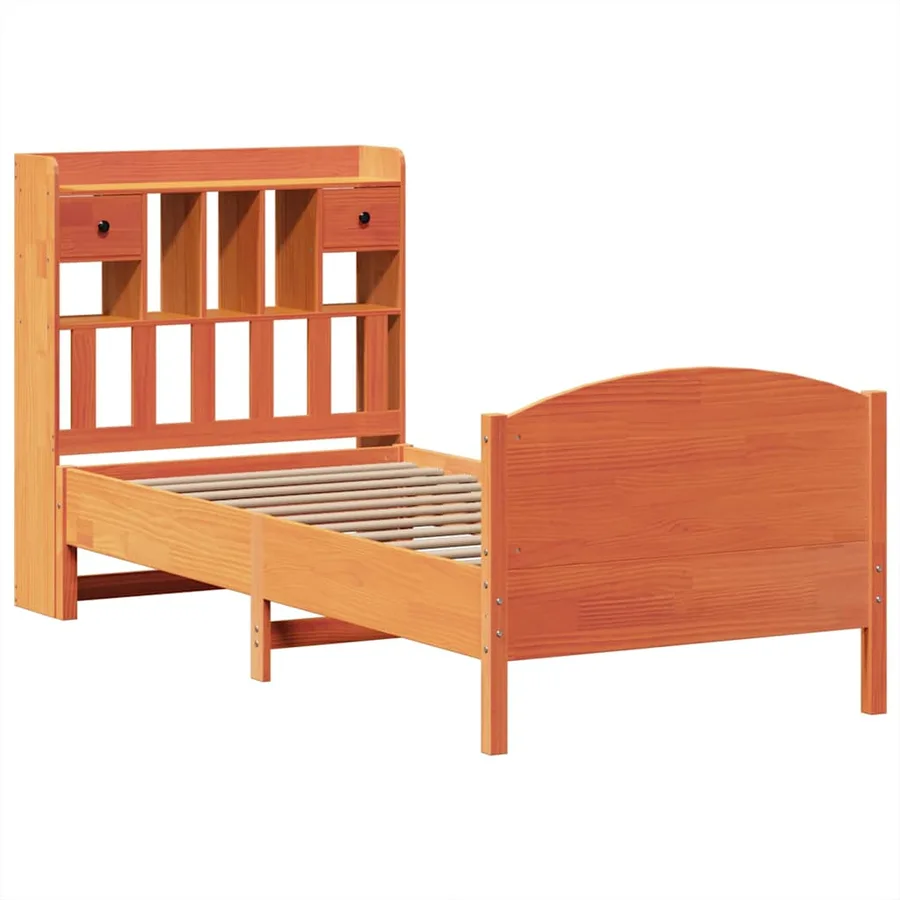 Lit bibliothèque sans matelas cire marron 75x190 cm pin massif - 3