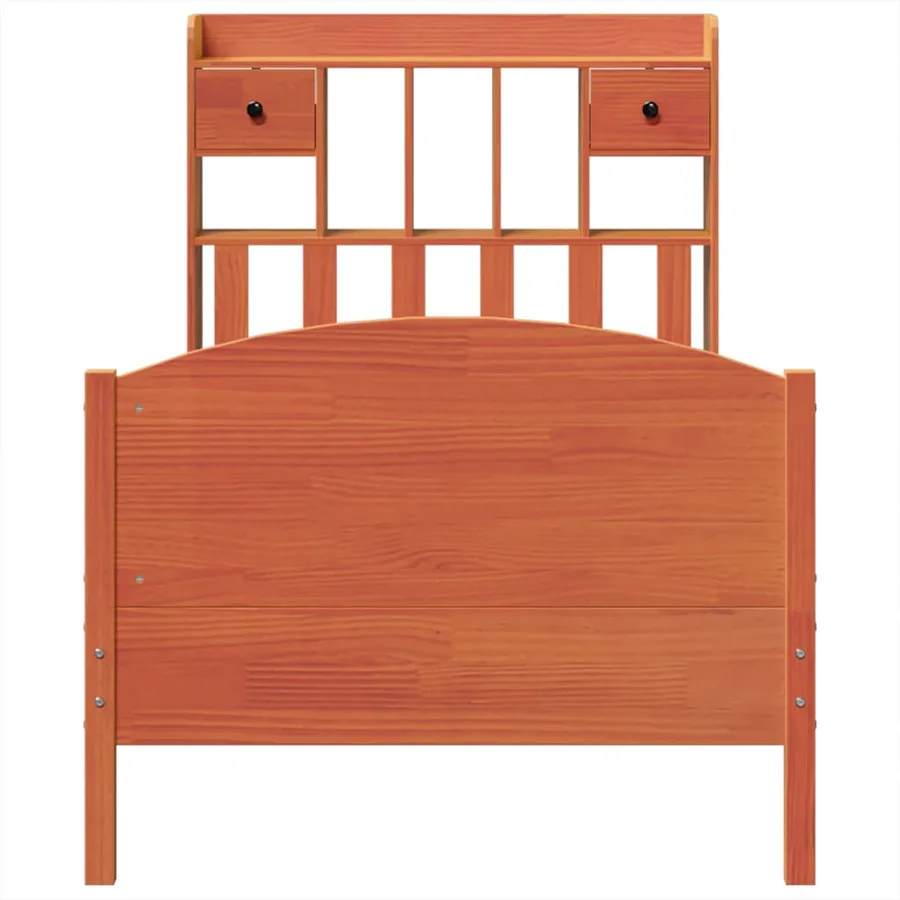 Lit bibliothèque sans matelas cire marron 75x190 cm pin massif - 4