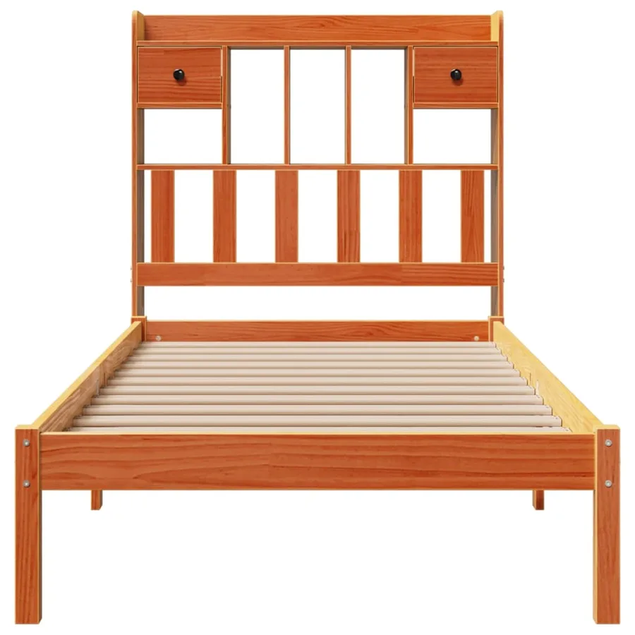 Lit bibliothèque sans matelas cire marron 100x200 cm pin massif - 4