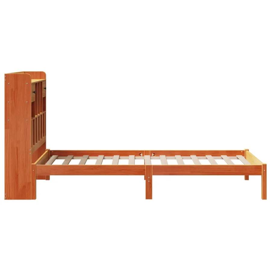 Lit bibliothèque sans matelas cire marron 100x200 cm pin massif - 7