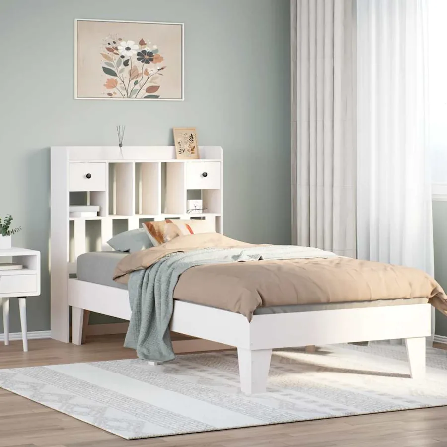 Cadre de lit sans matelas blanc 75x190 cm bois de pin massif