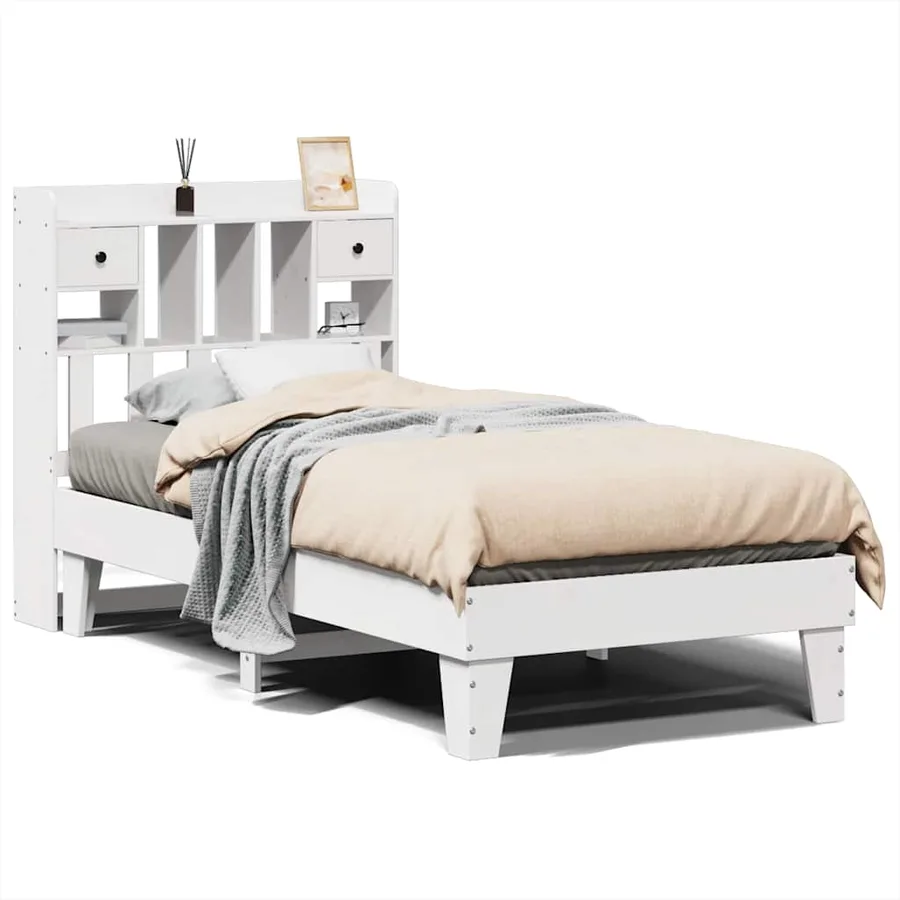 Cadre de lit sans matelas blanc 75x190 cm bois de pin massif - 2