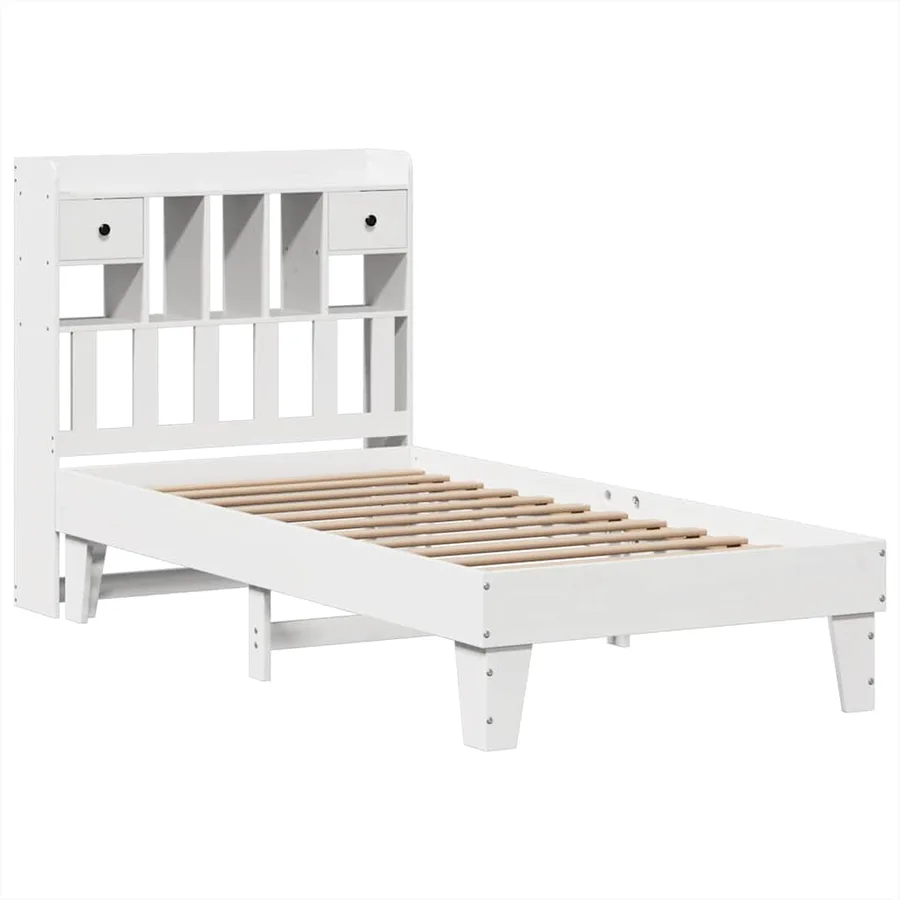 Cadre de lit sans matelas blanc 75x190 cm bois de pin massif - 3