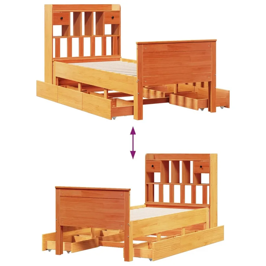 Lit bibliothèque sans matelas cire marron 75x190 cm pin massif - 12