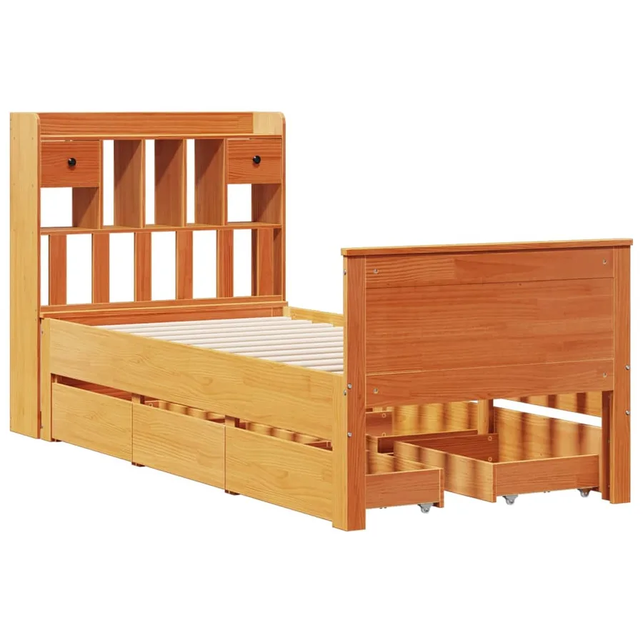 Lit bibliothèque sans matelas cire marron 75x190 cm pin massif - 3