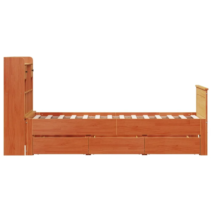 Lit bibliothèque sans matelas cire marron 75x190 cm pin massif - 5