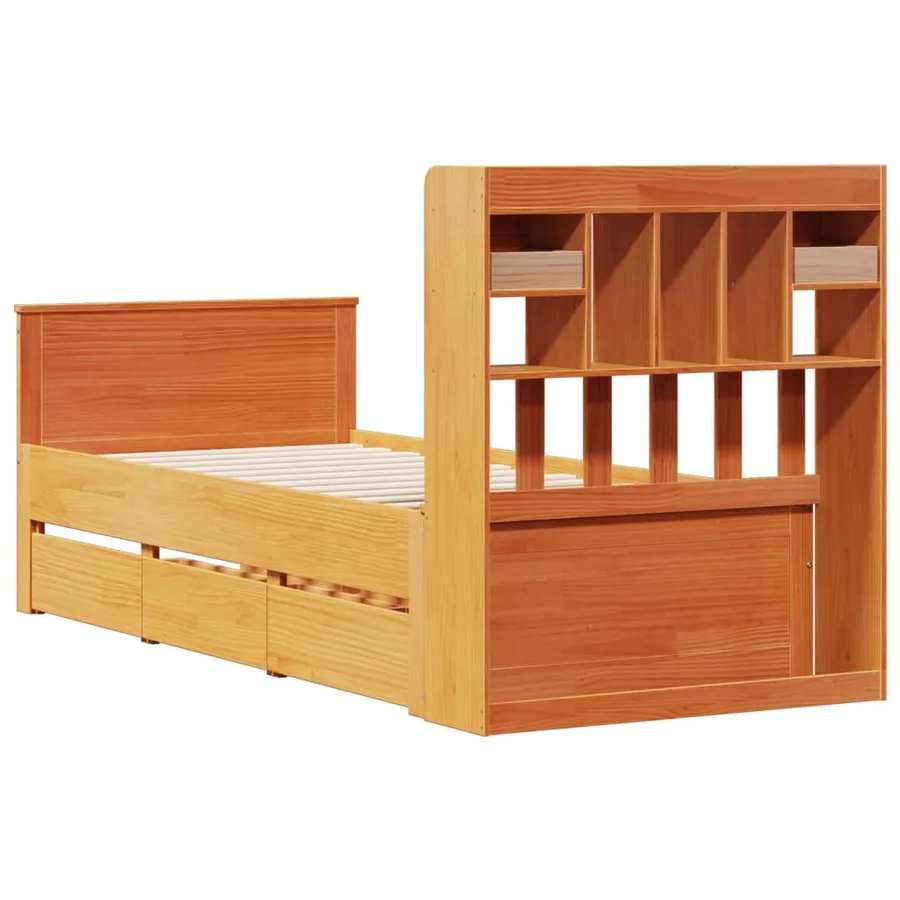 Lit bibliothèque sans matelas cire marron 75x190 cm pin massif - 6