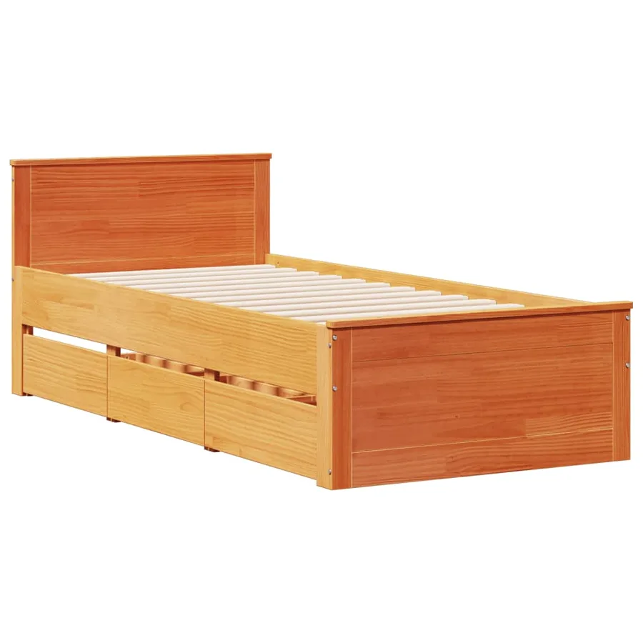 Lit bibliothèque sans matelas cire marron 75x190 cm pin massif - 8
