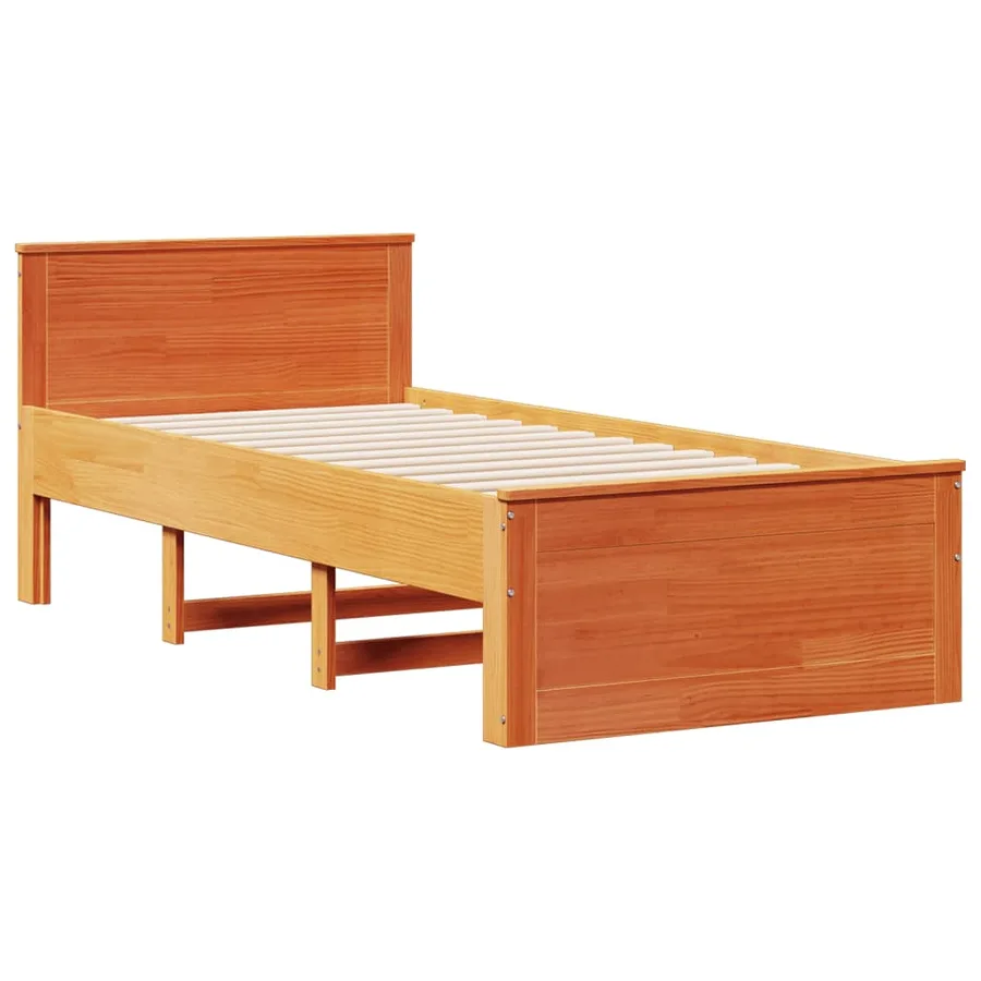 Lit bibliothèque sans matelas cire marron 75x190 cm pin massif - 9
