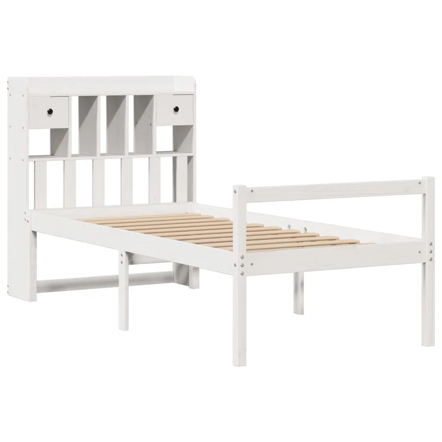 Lit bibliothèque sans matelas blanc 75x190cm bois de pin massif - 3