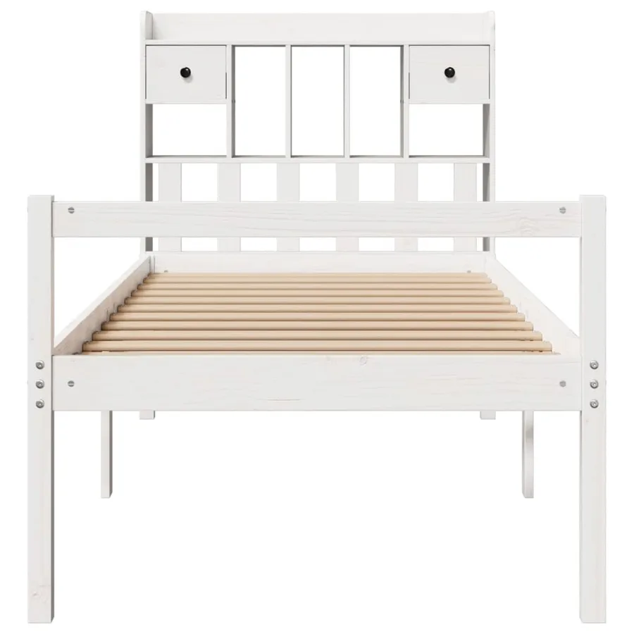 Lit bibliothèque sans matelas blanc 75x190cm bois de pin massif - 4