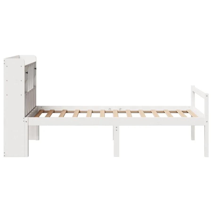 Lit bibliothèque sans matelas blanc 75x190cm bois de pin massif - 5