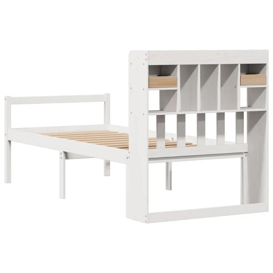 Lit bibliothèque sans matelas blanc 75x190cm bois de pin massif - 6