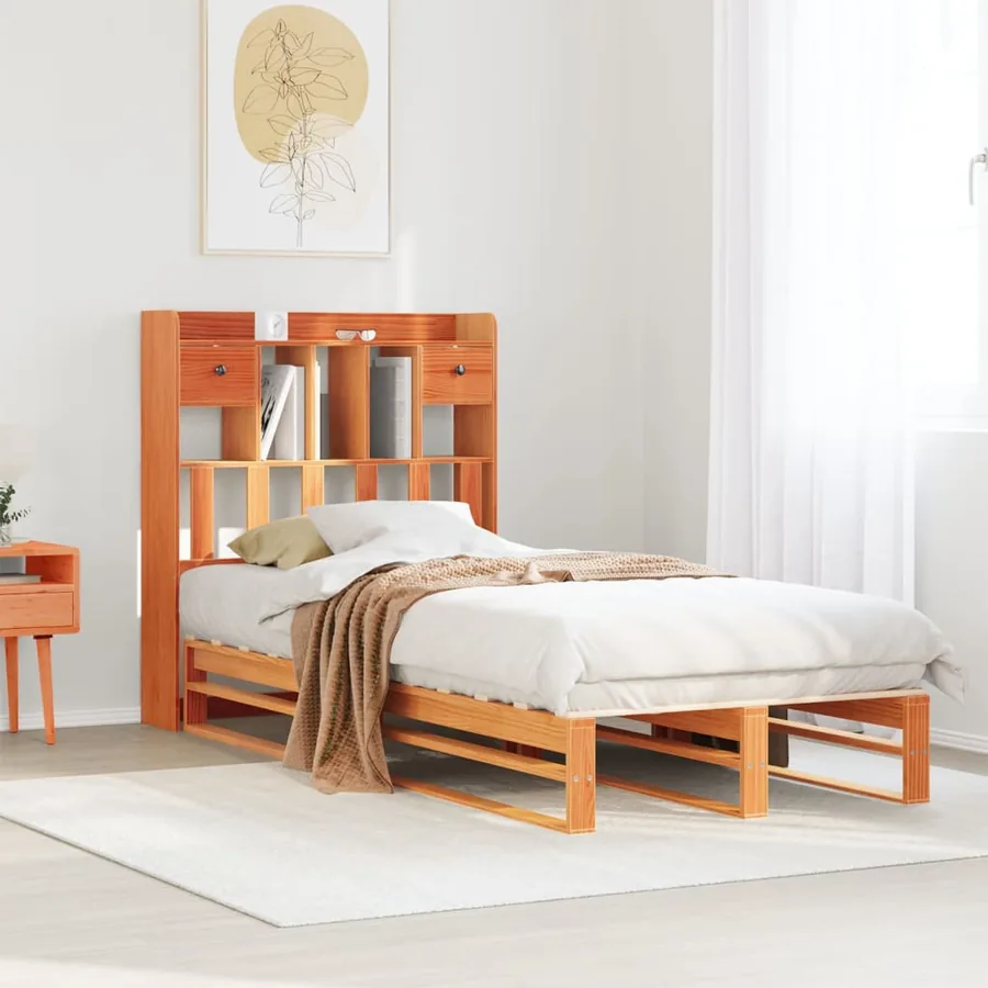 Lit bibliothèque sans matelas cire marron 75x190 cm pin massif