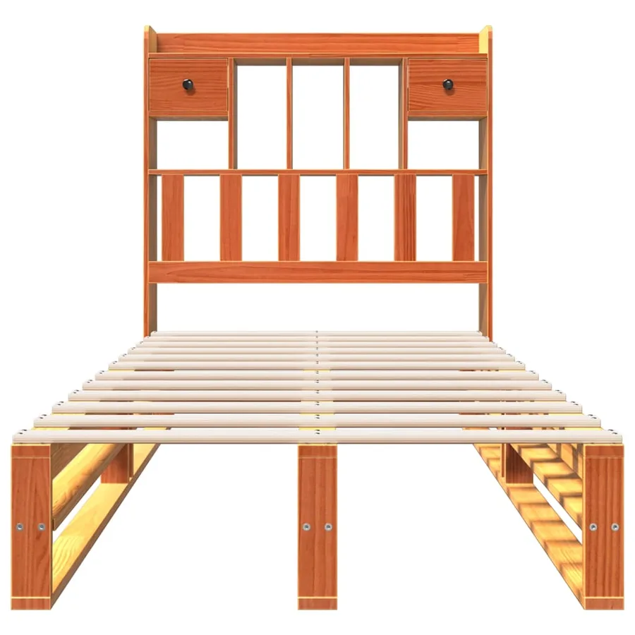 Lit bibliothèque sans matelas cire marron 75x190 cm pin massif - 3