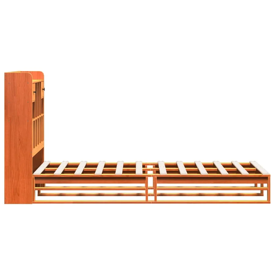Lit bibliothèque sans matelas cire marron 75x190 cm pin massif - 4