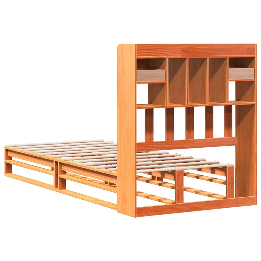 Lit bibliothèque sans matelas cire marron 75x190 cm pin massif - 5