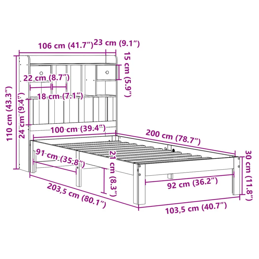 Lit bibliothèque sans matelas cire marron 100x200 cm pin massif - 11