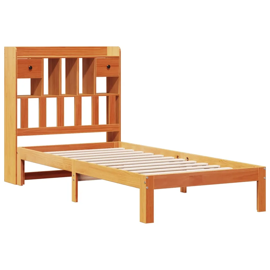 Lit bibliothèque sans matelas cire marron 100x200 cm pin massif - 3