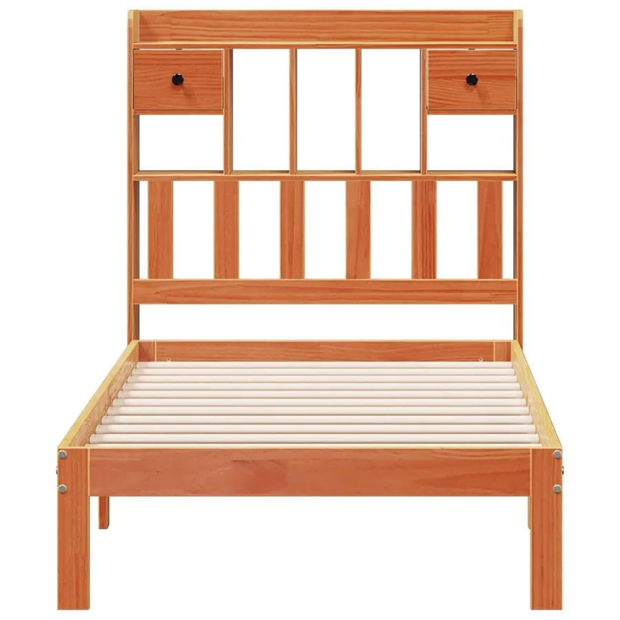Lit bibliothèque sans matelas cire marron 100x200 cm pin massif - 4