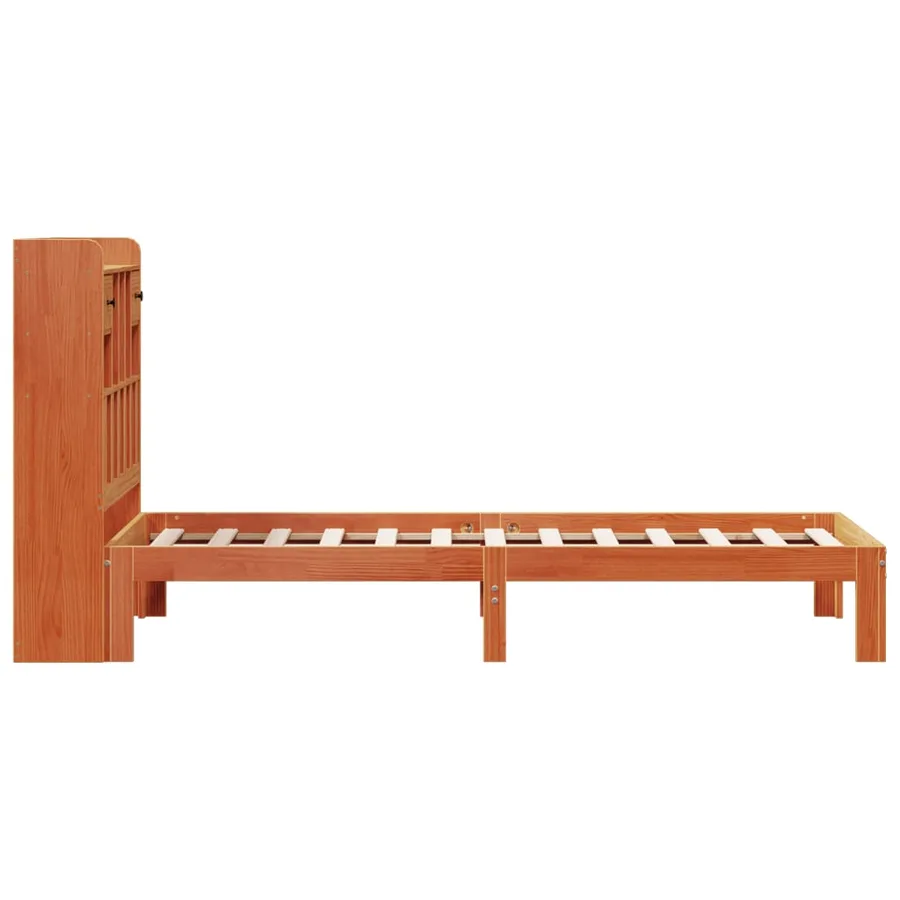 Lit bibliothèque sans matelas cire marron 100x200 cm pin massif - 5