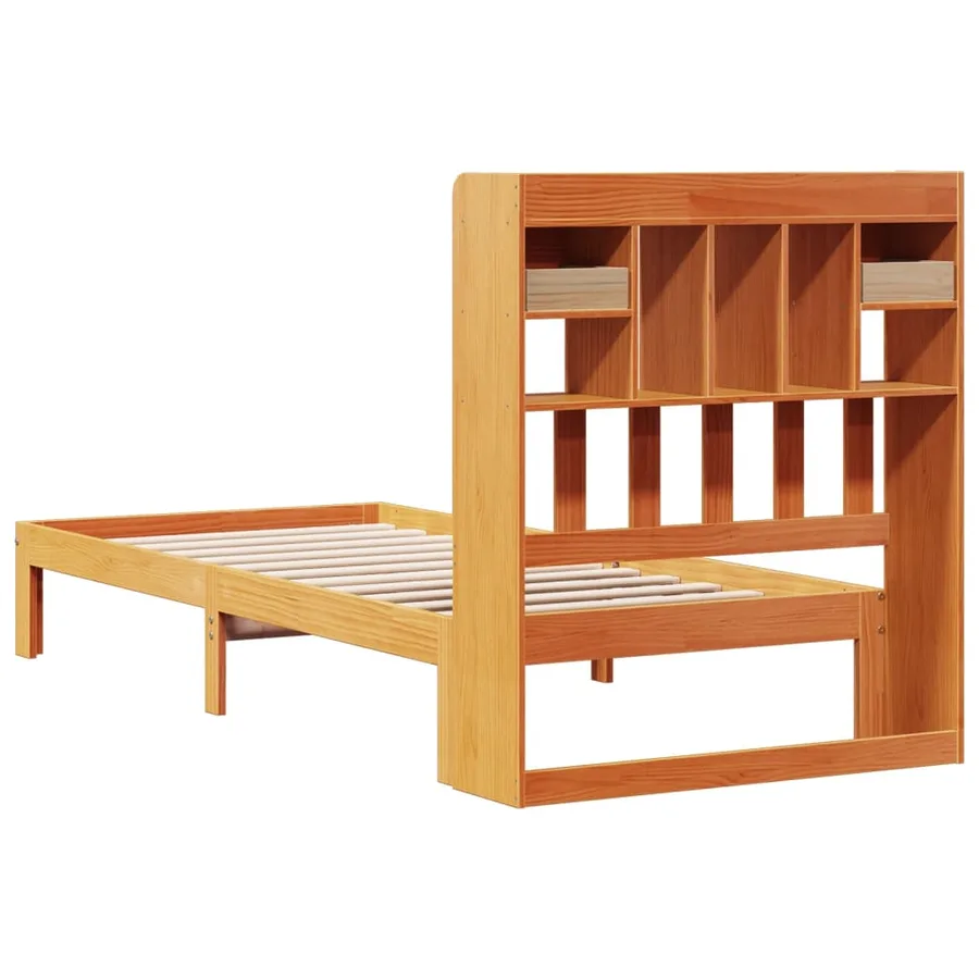 Lit bibliothèque sans matelas cire marron 100x200 cm pin massif - 6