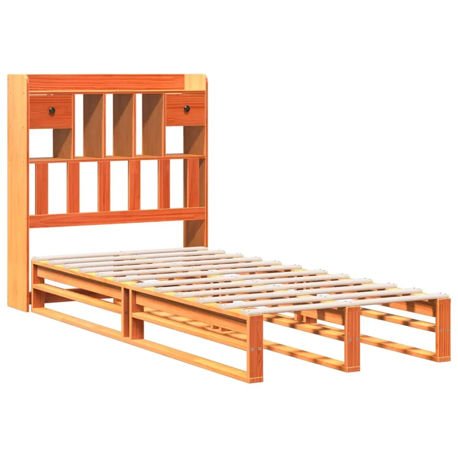 Lit bibliothèque sans matelas cire marron 100x200 cm pin massif - 3