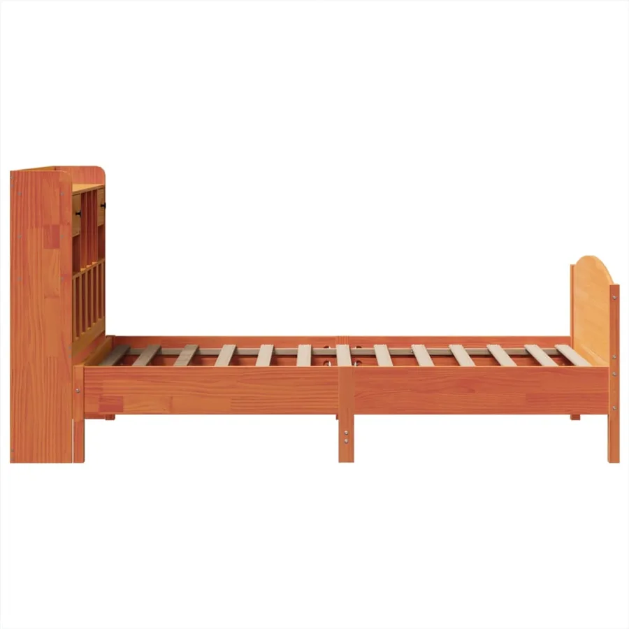 Lit bibliothèque sans matelas cire marron 100x200 cm pin massif - 5