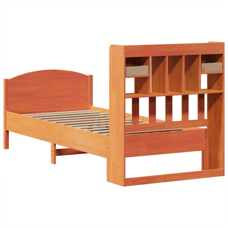 Lit bibliothèque sans matelas cire marron 100x200 cm pin massif - 6