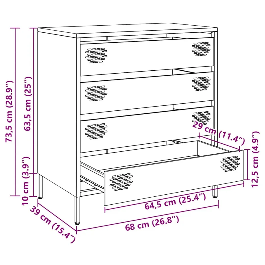 Buffet noir 68x39x73,5 cm acier laminé à froid - 13