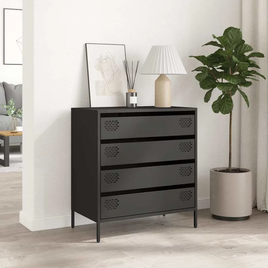 Buffet noir 68x39x73,5 cm acier laminé à froid - 3
